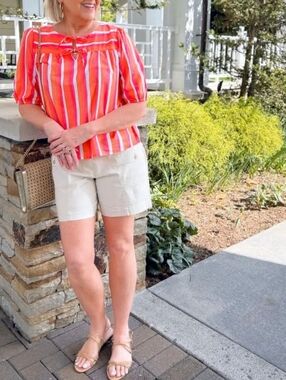 Talbots Striped Tie-Front Ballon Sleeve Top #3497